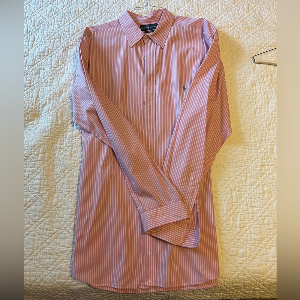 PMS106 - Polo Ralph Lauren, Men's TALL, pink/white, classic, button down, 2XT.
